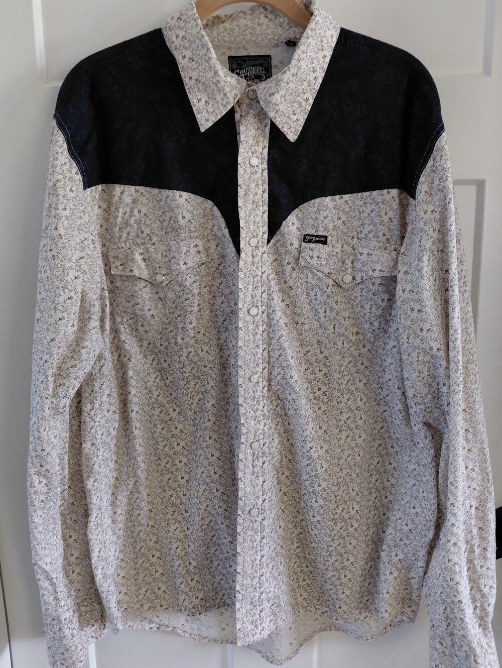 Southern Threads Men's Pearl Vintage Style Western Snap Shirt with NavyYoke Sz L